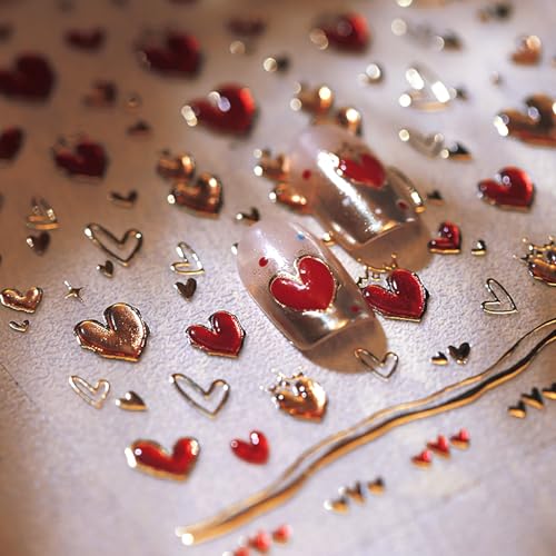 WBRRFJJ Valentine's Day 5D Heart Nail Art Stickers - Gold Pink & Moon Designs, Self-Adhesive DIY Nail Decals - Listing Variation 1