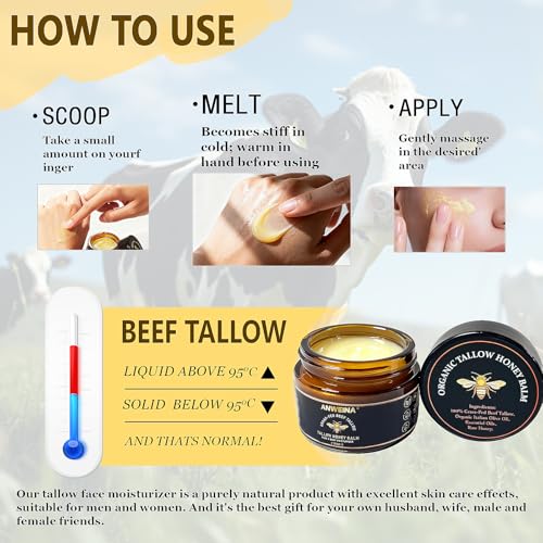 Organic Grass-Fed Tallow Honey Balm, Beef-Tallow for Skin (2 Oz)