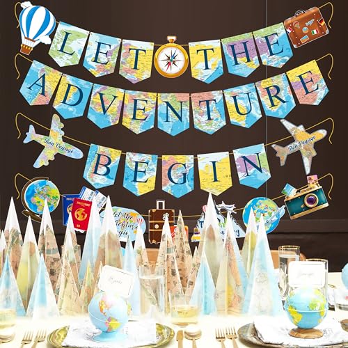 Let The Adventure Begin Banner Set - 4 Travel Themed Party Decorations