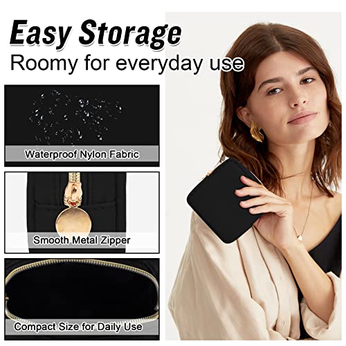 Black Mini Nylon Makeup Bag - Waterproof Cosmetic Organizer Pouch