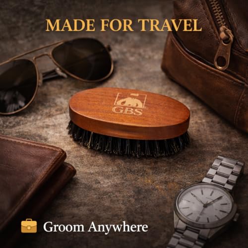 G.B.S Travel Size Beard Brush - 100% Boar Bristle with Wood Handle (No. 3)