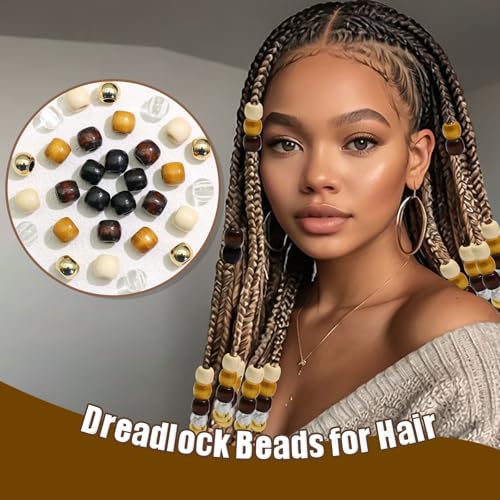 Wooden Hair Beads for Braids & Dreadlocks - 60 Pcs Hair Jewelry Kit