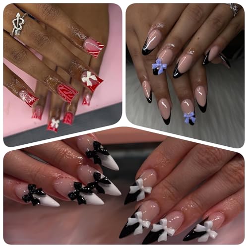 800 Pcs Bow Nail Charms Set - 4 Styles, 24 Colors with Tweezers