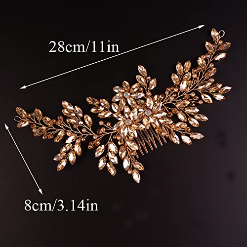 Champagne Rhinestone Flower Hair Comb for Bride - Handmade Headpiece