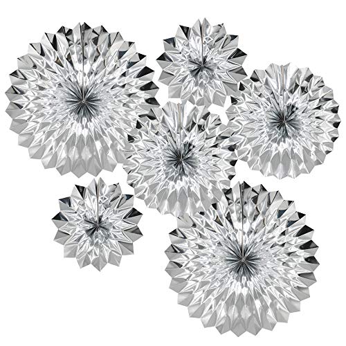 6-Pack Metallic Silver Paper Fans | Party Decorations for All Occasions
