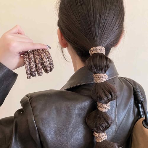 Leopard Print Hair Ties for Women - Pack of 10 No Damage Scrunchies