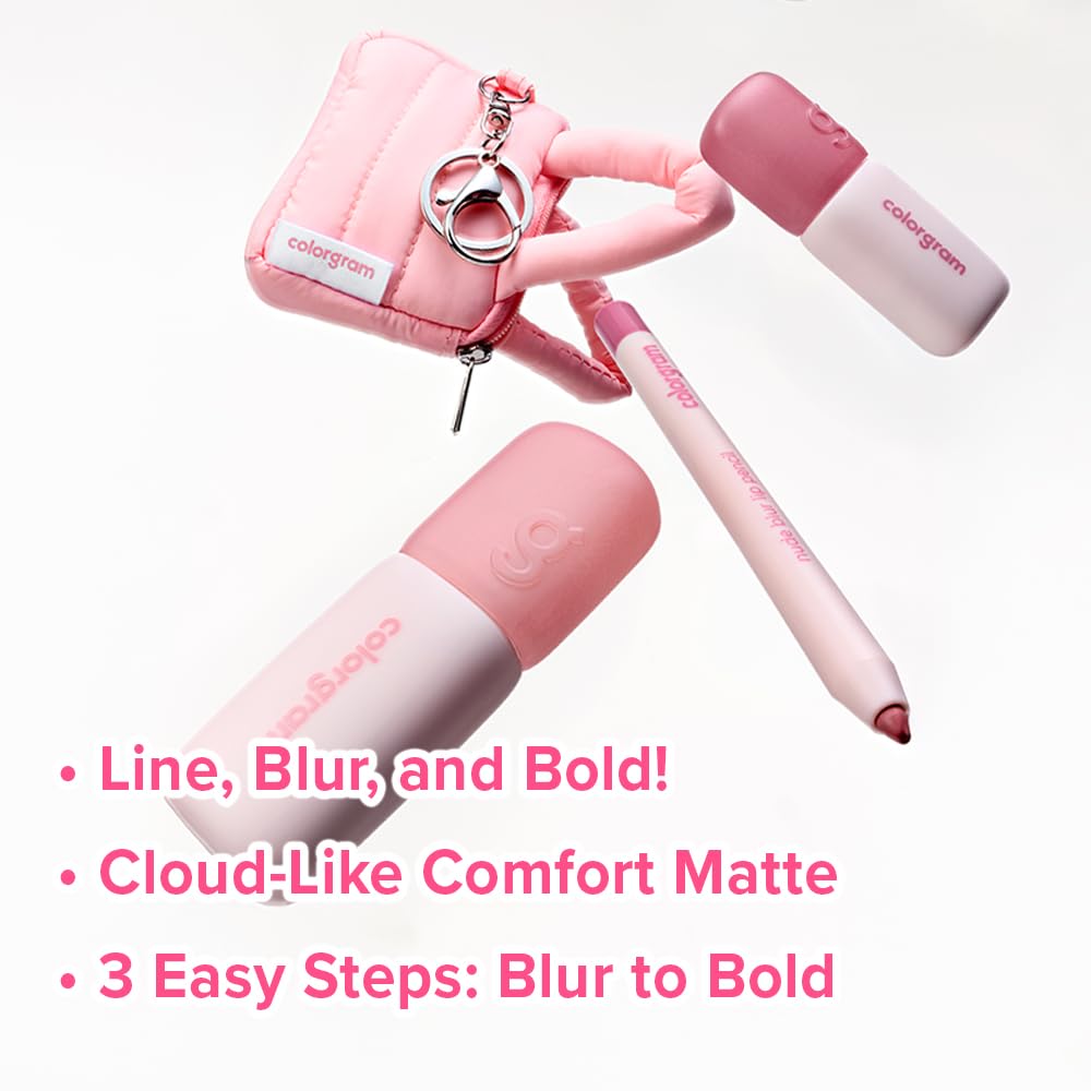 COLORGRAM Nude Blur Tint Lip Trio Kit - Soft Matte Lip Stain | 2-in-1 Lip & Cheek Makeup | Lightweight & Buildable