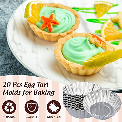 20-Pack Mini Egg Tart & Muffin Pans - Reusable Metal Baking Molds