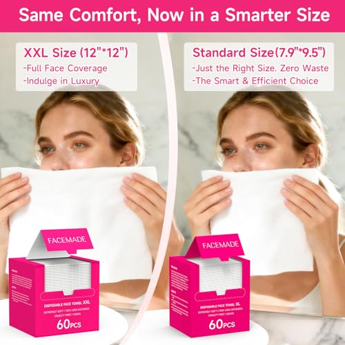 FACEMADE Disposable Face Towels - Biobased, Ultra-Soft & Absorbent, Large 60 Pack