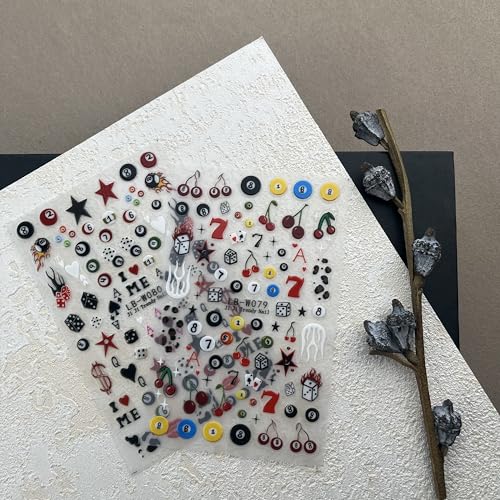 3D Cartoon Nail Stickers - Pool & Dice Design Decals (2 Sheets)