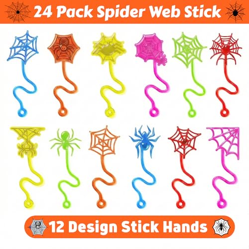 48 Pack Spider Web Party Favors with Stick Hands & Temporary Tattoos