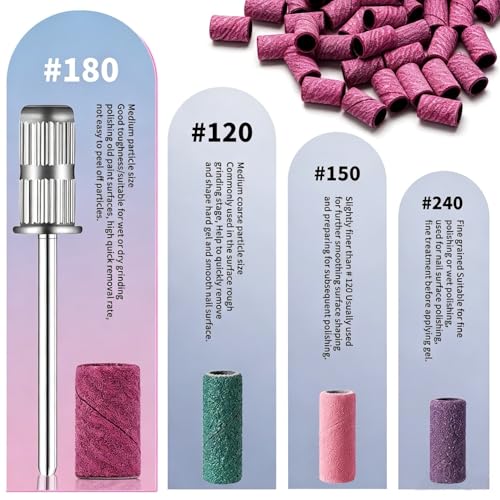 120pcs Pink Sanding Bands Set for Nail Drill - #180 Medium Grit