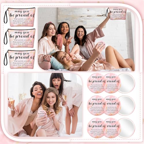 Be Proud Inspirational Compact Mirror & Canvas Makeup Bag Set for Women - 24 pcs