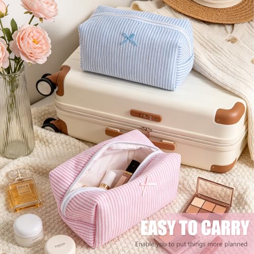 Giesiery Pink & Blue Striped Makeup Bags Set - Travel Cosmetic Organizer for Women