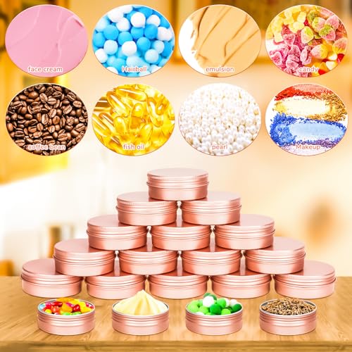 MotBach Rose Gold 16-Pack 2oz Aluminum Tin Jars with Screw Lids for Cosmetics & DIY