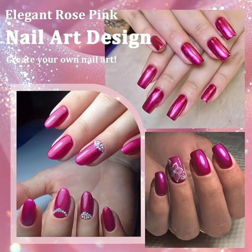 NovaCharm Pearly Hot Pink Nail Polish - 12ml Fast Dry Chrome Shimmer
