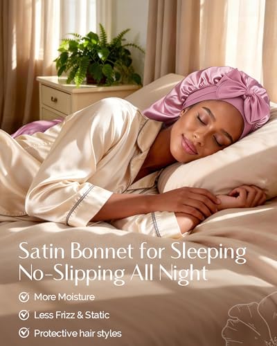 YANIBEST Extra Long Satin Sleep Bonnet with Adjustable Tie Band