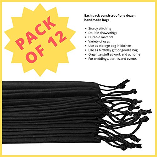 Small Black Cotton Drawstring Bags - 12 Pack (6 x 8 inch)