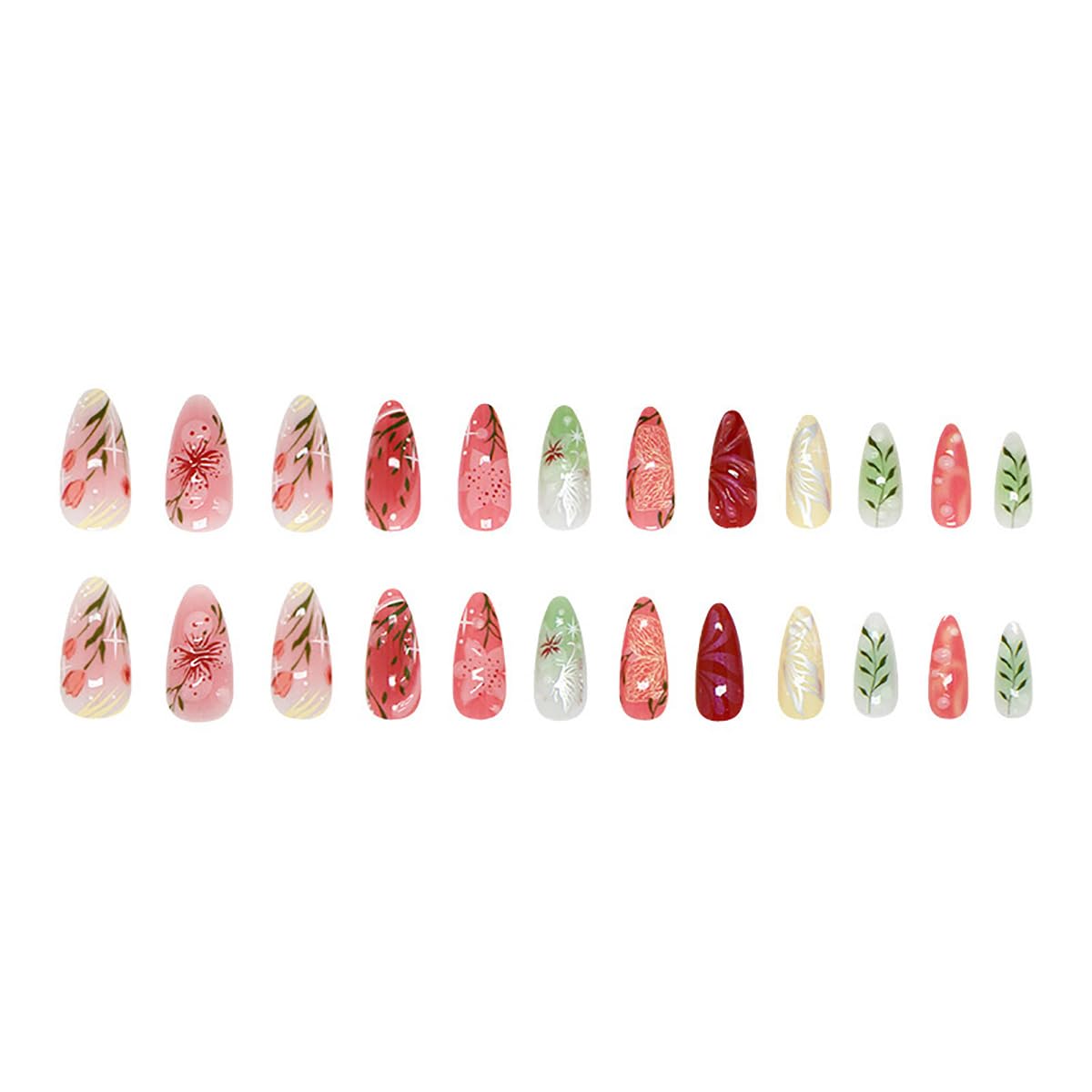 Press-On Nails - 24Pcs Pink Floral Almond Fake Nails with 3D Butterfly Designs | Medium Length, Full Cover