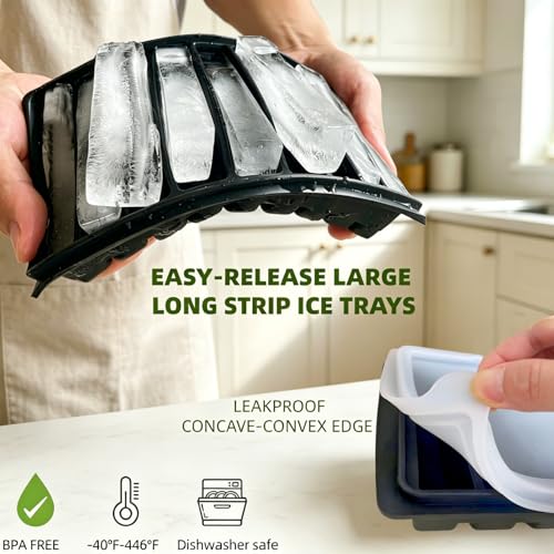Silicone Long Ice Cube Tray for Water Bottles - Stackable & Easy Release (2 Pack)