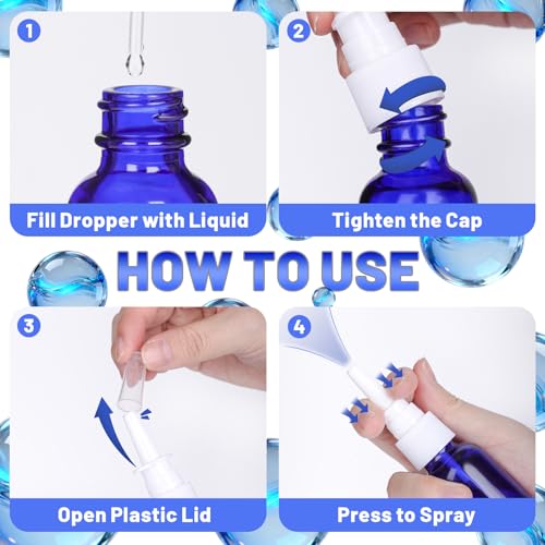 10 Pack Blue Glass Nasal Spray Bottles - Refillable 1 oz Sprayers