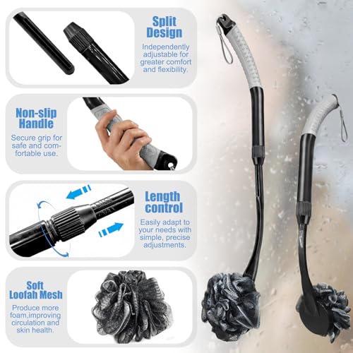 Retractable Back Loofah with Handle - Ergonomic Shower Scrubber for Body