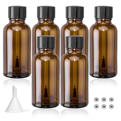 Agidea 6-Pack 30ml Brown Glass Nail Polish Bottles with Brush & Mixing Balls