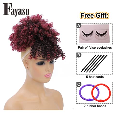 Afro Puff Drawstring Ponytail Extension with Bangs - Short Red