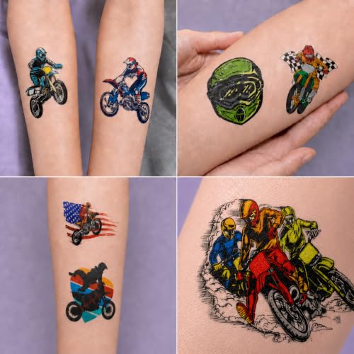 60 PCS Dirt Bike Temporary Tattoos - Waterproof Kids Party Favors