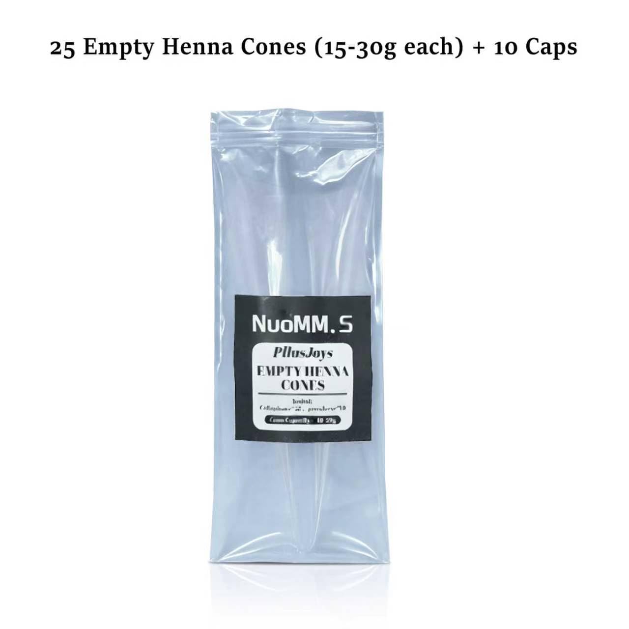 25Pcs Empty Henna Cones with 10 Caps|Precision 0.1mm Tip-Pre-Rolled Cellophane Applicator for Henna Paste, Jagua Gel, Icing Piping Bags, Fine Tip Paint Applicator -Mehendi Drawing|Beginners & Artists