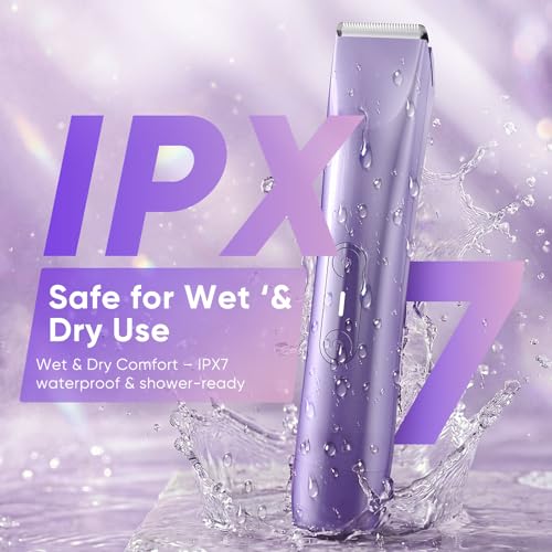 Bikini Trimmer for Women, 2 in 1 Dual Head Electric Razors, IPX7 Waterproof & Painless Shaver, Cordless Pubic Hair Trimmer for Leg Face Underarm Body Hair Removal, Purple
