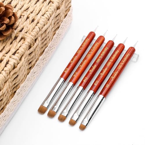 Kolinsky French Nail Brush & Dotting Pen #14 - Wooden Handle, Precision Tips
