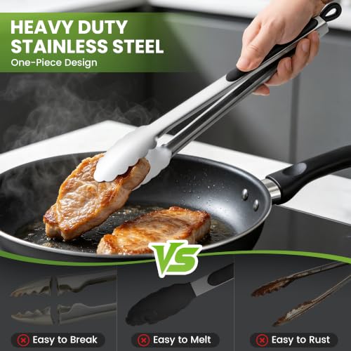 Stainless Steel BBQ Tongs Set - 12 & 17 Inch Long Grill Tools