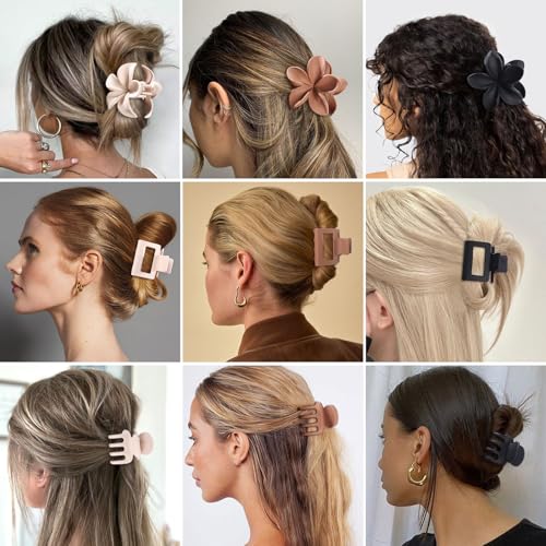 USDNICE Brown Flower Hair Claw Clips 9-Pack for Women - Multiple Styles & Sizes