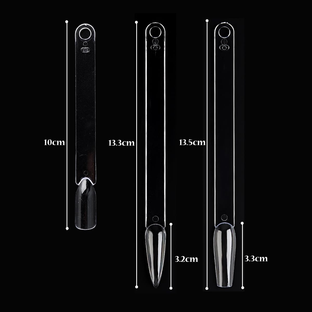 Fcozpjk Nail Color Swatch Sticks with Ring, 150pcs Ballerina Square Stiletto Clear Nail Tips, Nail Polish Display Sample Sticks, Practice Nail Tips, Nail Salon Supplies