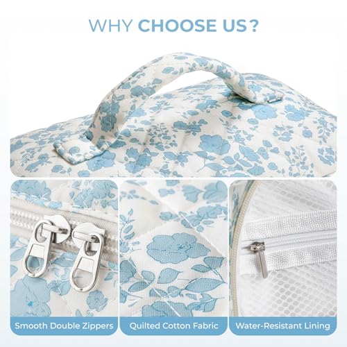 Yestar 3PCS Initial Makeup Bag Set - Quilted Floral Cosmetic Bags, White, M