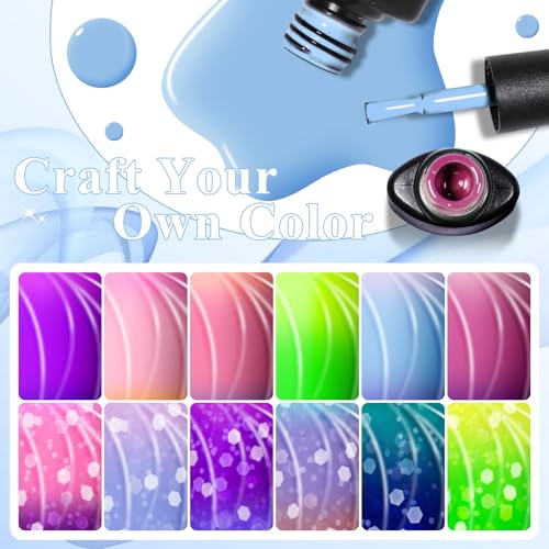 MTSSII Color Changing Gel Nail Polish Set 12 Colors with Snowflake Red – Mood Change & Snowflake Effect, Soak Off