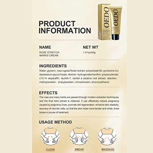 Rose Stretch Marks Removal Cream for Pregnancy & Scar Repair - Natural Plant Extracts, 40g