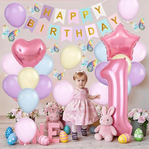 Pastel Macaron 1st Birthday Decoration Set for Girls