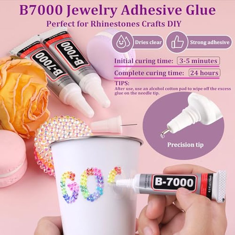 38000Pcs Jelly Rhinestones Bedazzling Kit, Multicolor 3mm Flatback Resin Bedazzler Gems with 3Pcs 10ml B7000 Jewelry Glue for Bedazzled Thing Diamond Art Book Crafting Nail Art