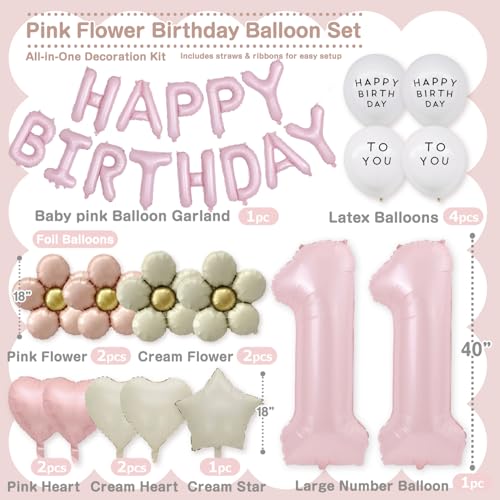 Pink Happy Birthday Balloon Garland Set with Number 11 Balloon