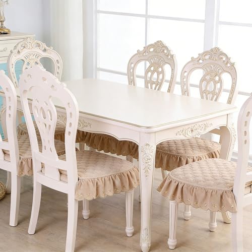 European Lace Ruffle Chair Pad Cushion - Non-Slip Flannel Beige