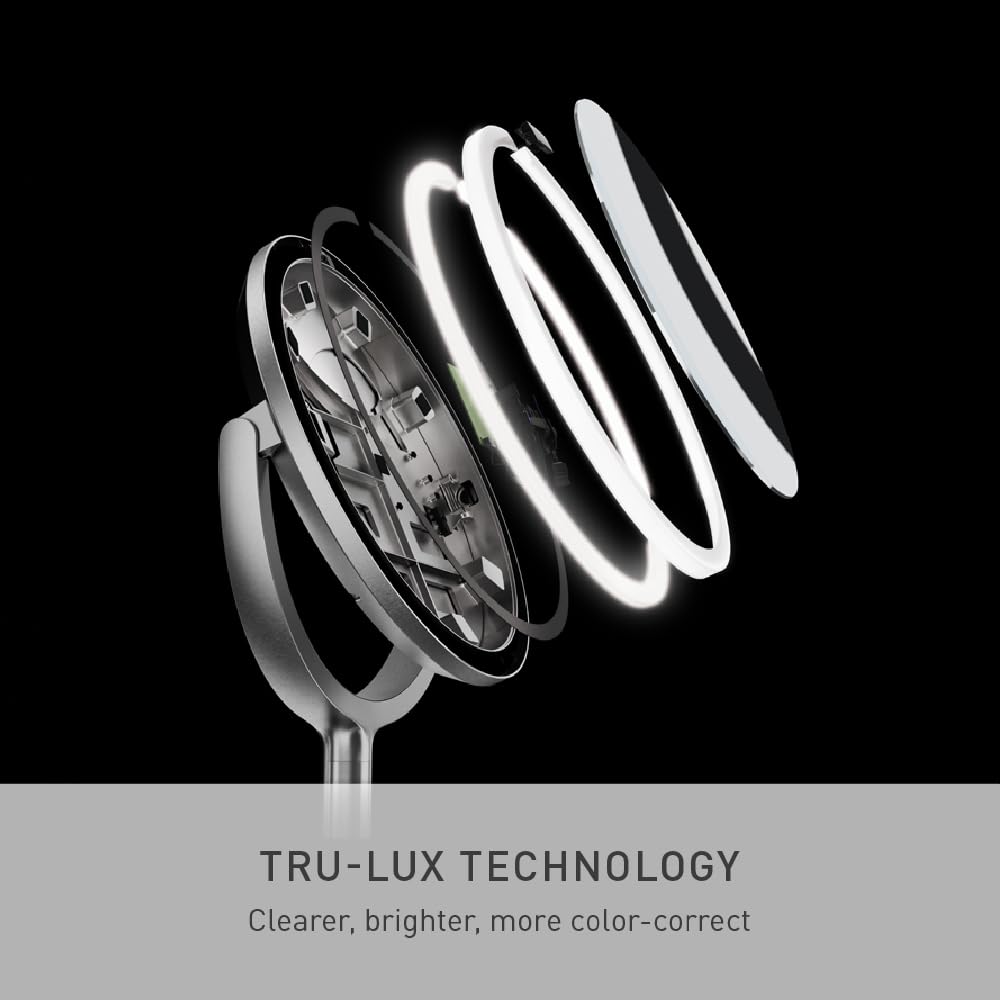 simplehuman Sensor Mirror Trio, 1X 5X 10X Magnification, Round Rechargeable Beauty Makeup Mirror, Tru-Lux® Full-Spectrum Light, Dual Light Settings, Adjustable Brightness, Brushed Stainless Steel