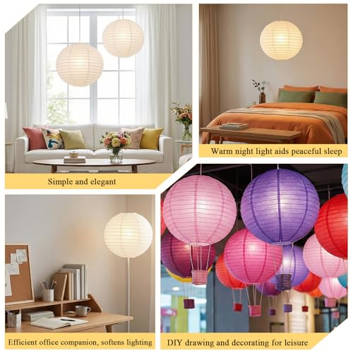 12" Round White Paper Lantern Lampshade - Decorative Pendant Light Shade