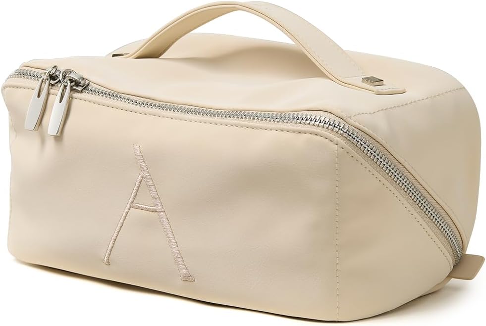 Travel Makeup Bag - Large Capacity Waterproof PU Leather Cosmetic Organizer for Skincare & Brushes | Portable Toiletry Bag