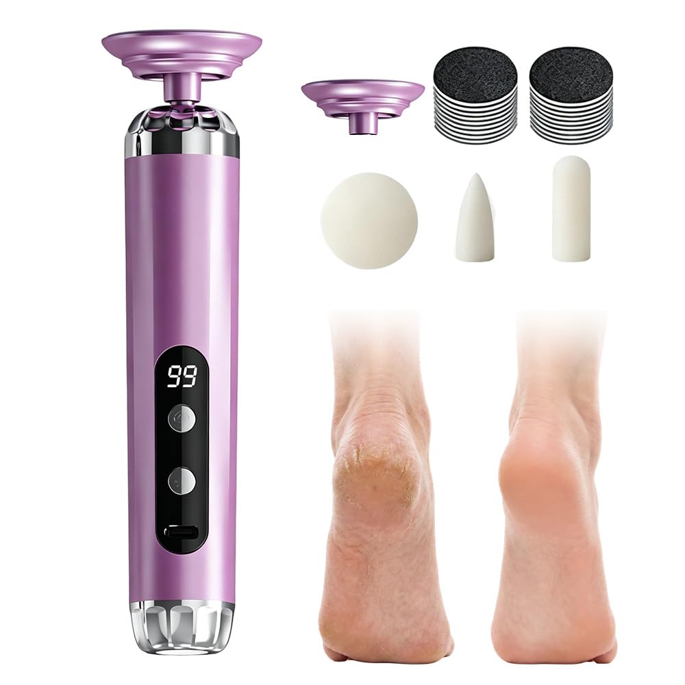 Electric Foot Callus Remover Rechargeable,50-Pack Sandpaper Discs,Foot Care Scrubber File with Adjustable Speed,Pedicure Tools for Cracked Heels & Dry Dead Skin (Pink)