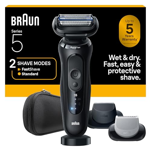 Braun Series 5 Electric Shaver for Men, Wet & Dry Foil Razor, Precision Trimmer Attachment, Body Groomer Attachment, Charging Stand, Travel Case, Black 5155cs