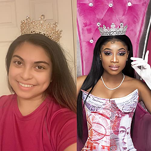 Rose Gold Queen Crowns for Women Wedding & Birthday Tiaras Crystal Baroque Headwear