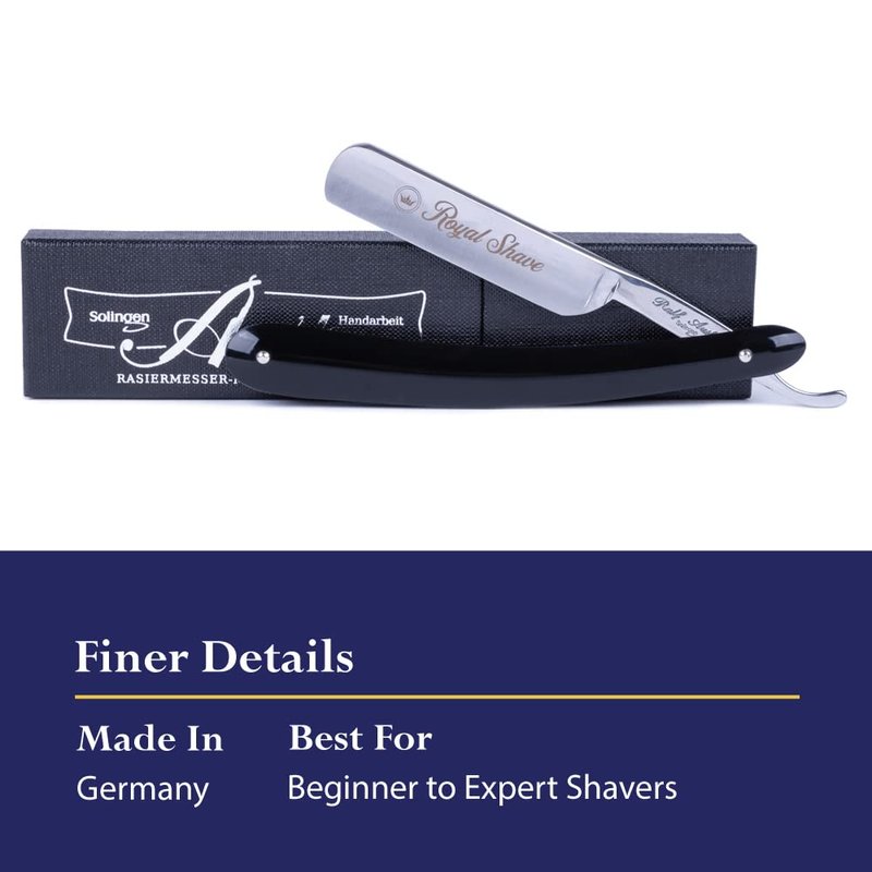 5/8” Straight Razor Full Hollow Round Point Special Carbon Steel, Shave Ready Handmade Classic Wet Shaving Straight Razor (MADE IN GERMANY) Black Handle