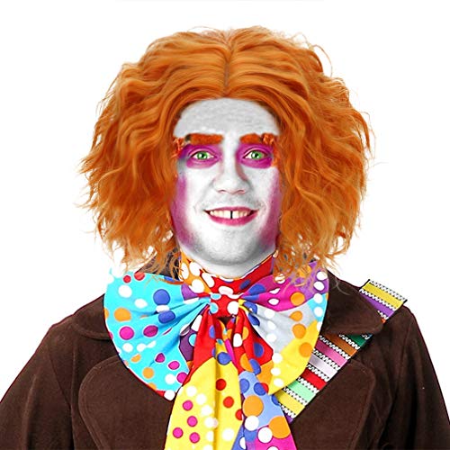 PARTY ZONE Orange Short Curly Cosplay Wig - Synthetic Wavy Costume Hair